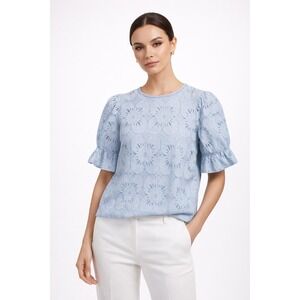 LUXVEER Lace Blouse Women Size S Blue